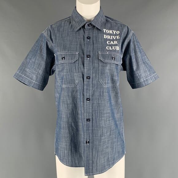 TOKYO DRIVE CAR CLUB Size S Blue Polyester Cotton Logo Short Sleeve Casual Top - Picture 1 of 6